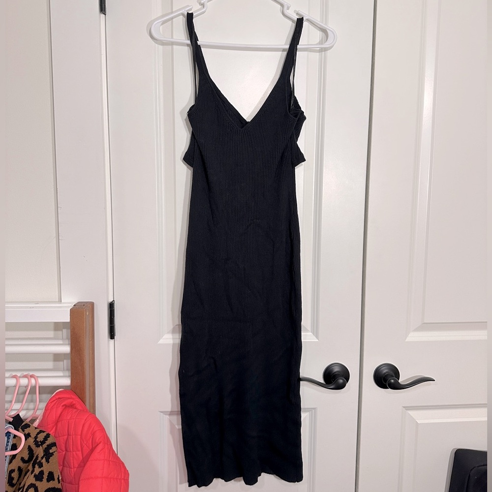 Abercrombie & Fitch Ribbed Fitted Long Sweater Dress w/ Chest Detail Black M NWT